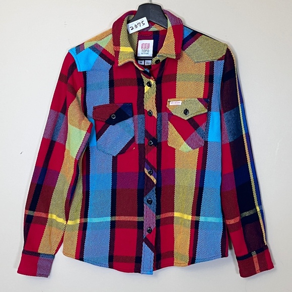 Topo Designs Plaid Cotton Flannel Button Down Shirt - Women's Size M - Red Multi - Picture 1 of 9